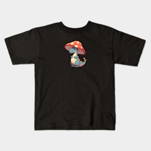 Kawaii simple Mushroom Hat Dinosaur Tyrannosaurus Kids T-Shirt